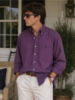Polo Ralph Lauren Heavy Cotton Plaid Shirt XL Preppy Blue Red Old Money